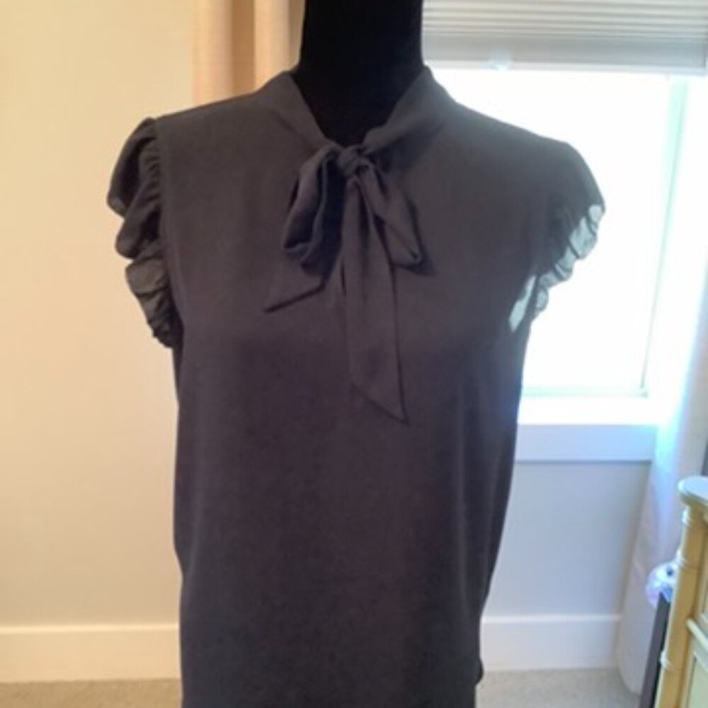LOFT Navy Flutter Sleeveless Tie Blouse